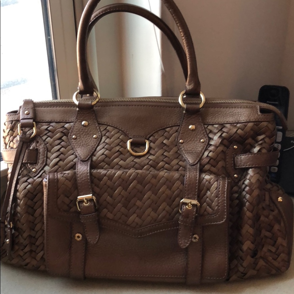 Cole Haan bronze leather basket weave tote